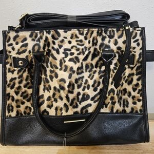 Leopard Print Tote Bag with Black Accents